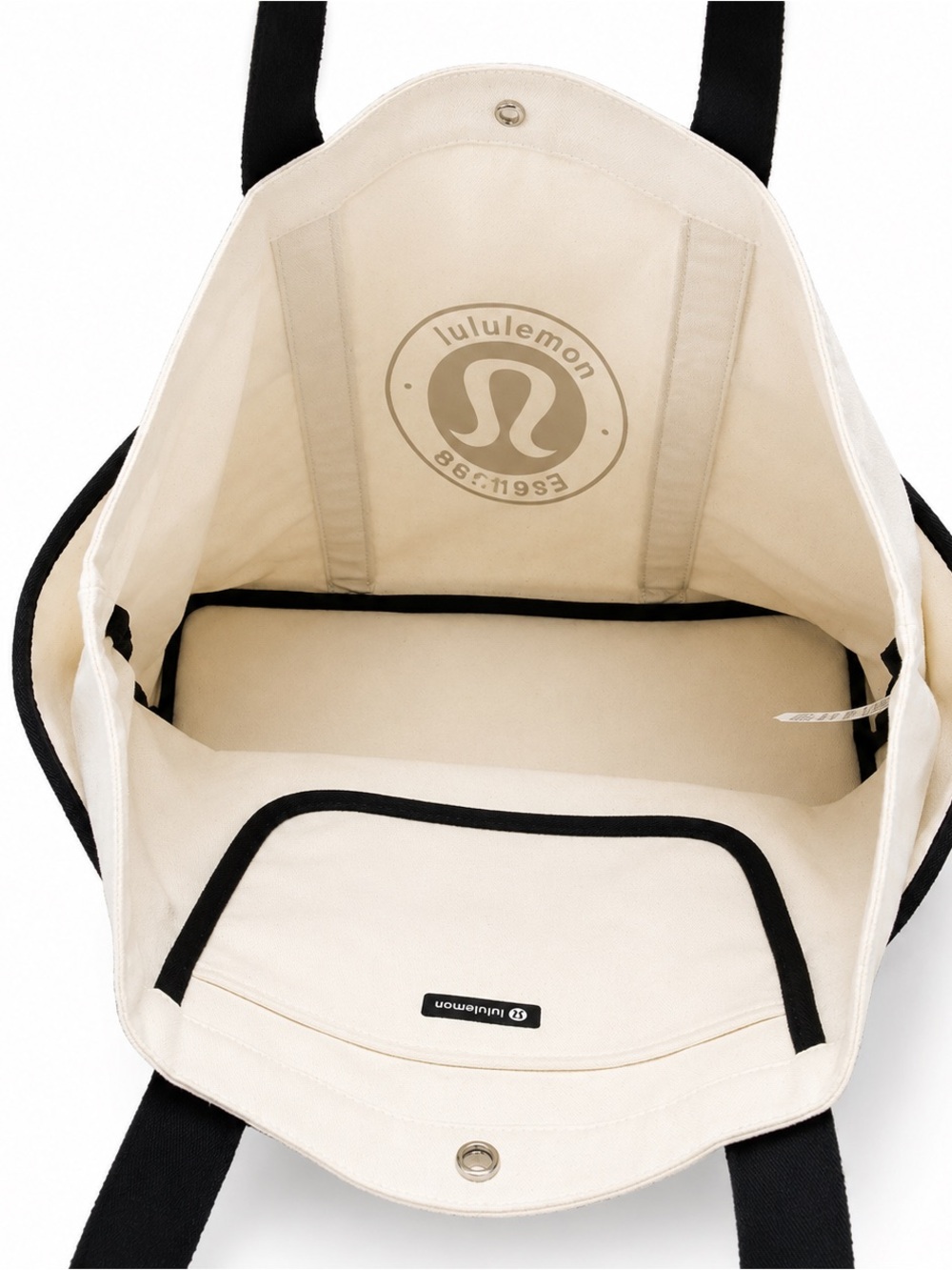 NWT Lululemon 20L Canvas Tote Bag Cream Black Large Travel Gym Beach - Picture 3 of 4